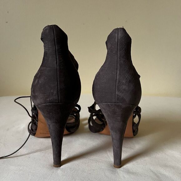 Sigerson‎ Morrison Strappy Lace Up Stiletto Heels Size 10 Dark Brown Suede - Picture 6 of 10